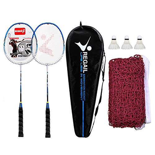 Walmeck Juego de Raquetas de bádminton para 2 Jugadores con Bolsa de Transporte de 3 Volantes y Red de bádminton para Juegos de recreación Familiar