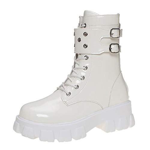 WggWy Botas de motociclismo plataforma botas de nieve Snow-Snow botas de mujer de piel cálida de piel redonda plena plataforma impermeable gruesa botas de tobillo blanco 38