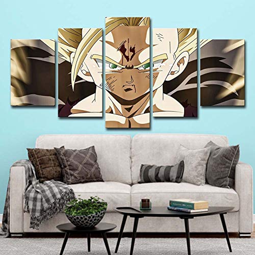 WLQQ Imagen de 5 Piezas de Arte Cuadros de Lienzo Pinturas de Son Gohan Dragon Ball Super Saiyan para Sala de Estar Decoración para el Hogar Impresión HD,A,40x60x2+40x80x2+40x100cmx1