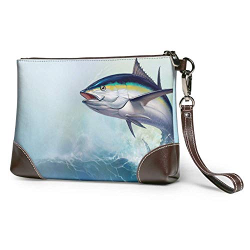 XCNGG Cartera de mano suave impermeable para hombre Cartera de cuero de atún de pescado de aguas profundas Cartera de teléfono con cremallera para mujeres y niñas