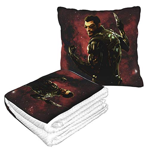 XCNGG Deus Ex Human Revolution Manta y Almohada de Viaje para el hogar Premium Soft 2 en 1 Manta de avión con Funda de Almohada Suave Negra