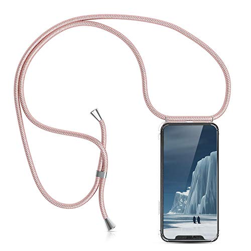 XCYYOO Carcasa de movil con Cuerda para Colgar iPhone XS MAX -Funda para iPhone/Samsung/Huawei con Correa Colgante para Llevar en el Cuello -Hecho a Mano en Berlin[Transparente TPU Case/Oro Rosa]