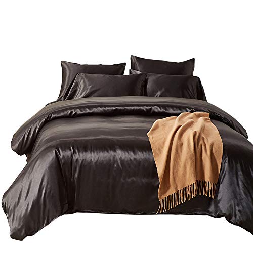 Xingsiyue Juego de Funda Nórdica - Colección de Ropa de Cama de Microfibra Suave de Seda Satinada(Negro,135 x 200 cm)