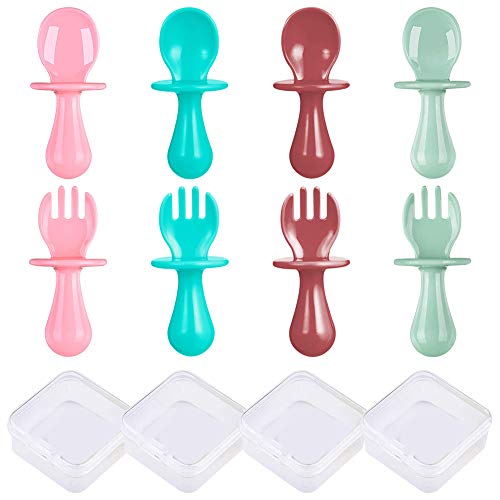 XYDZ 8PCS Bebé Cuchara Tenedor Silicona Juego de Cubiertos Cubiertos Bebé Autoalimentado Juego de Cubiertos para Alentar a Su Bebé a Comer Independientemente Sin BPA Multicolor