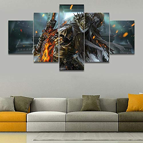 YFFSUN Cuadros modulares Impresos en Lienzo, Pintura de Arte de Pared, Juego de 5 Paneles, Cartel de Guerrero Dark Souls III, decoración del hogar, Dormitorio, Arte Moderno