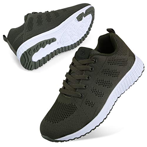 Youecci Zapatillas de Deportivos de Running para Mujer Deportivo de Exterior Interior Gimnasia Ligero Sneakers Fitness Atlético Caminar Zapatos Transpirable Ejercito Verde 38 EU