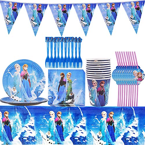 YUESEN Frozen Juego de fiesta de cumpleaños Decoración de cumpleaños Vajilla Accesorios para fiestas Juego de vajilla de fiesta Juego de Cumpleaños para niños Decoración de mesa Fiesta 71 piezas