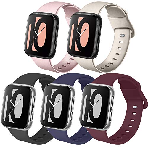 Zoye - Lote de 5 correas compatibles con Apple Watch de 38 mm, 42 mm, 40 mm, 44 mm, de silicona, compatibles con iWatch Series 6, 5, 4, 3, 2, 1, SE, Bleu Marine/Or Rose/Or/Noir/Vin Rouge, 42/44mm-M/L