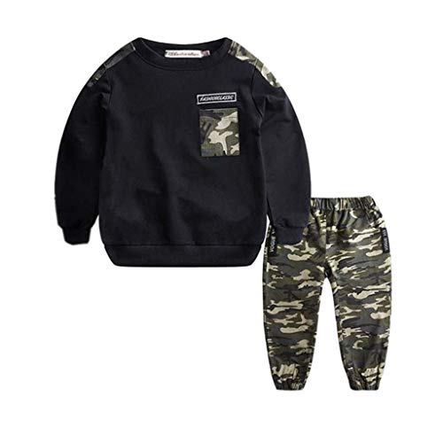 1-11 Años,SO-buts Niños Adolescentes Niños Bebés Carta De Otoño Invierno Chándal Tops Sudadera Pantalones De Camuflaje Conjunto De Trajes (Negro,9-11 años)