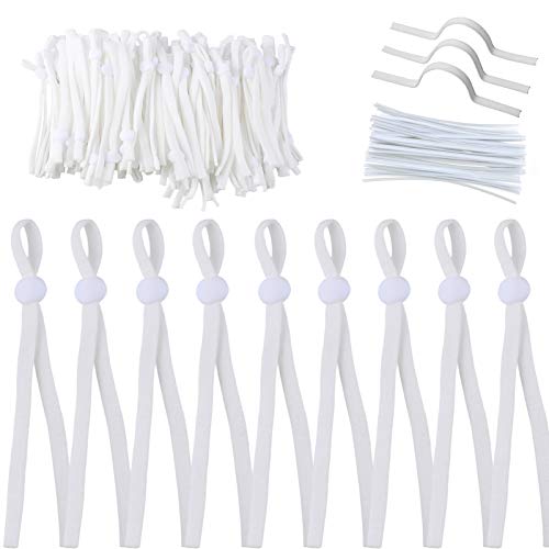 100 Piezas 5mm Cuerda Elastica, Plana Cintas elásticas para Costura y Manualidades DIY Cordon, Cordón Goma Elástico Bandas con Tiras de Aluminio para la Nariz y Hebilla Ajustable(Blanco)