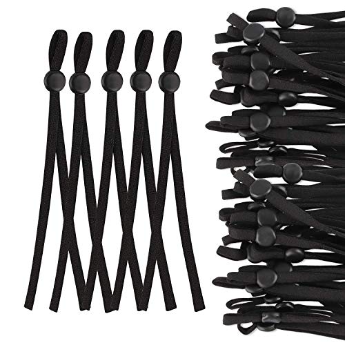 100 Piezas Cordon Elastico con Hebilla Ajustable 5mm Cintas Elásticas Banda Elástica Plana para Costura y Manualidades DIY Fundas de Caras Manualidades Cuerda Bricolaje (Negro)