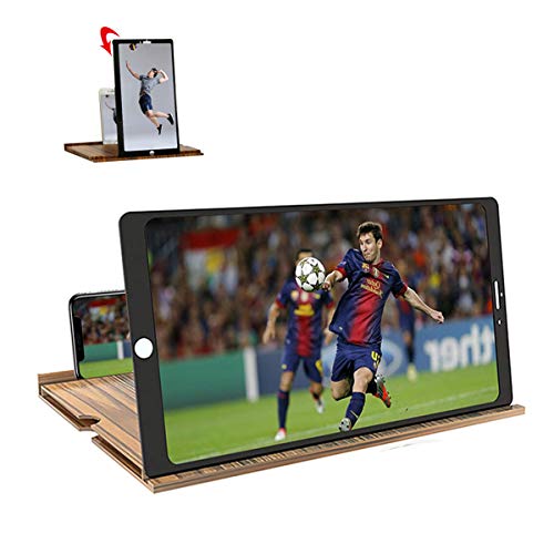 12 'Lupa de pantalla, Soporte Ampliador pantalla de teléfono móvil plegable de grano de madera sólida En 3D,adecuada de Pantalla Ver Videos de películas en Todos los teléfonos Inteligentes(dorado)