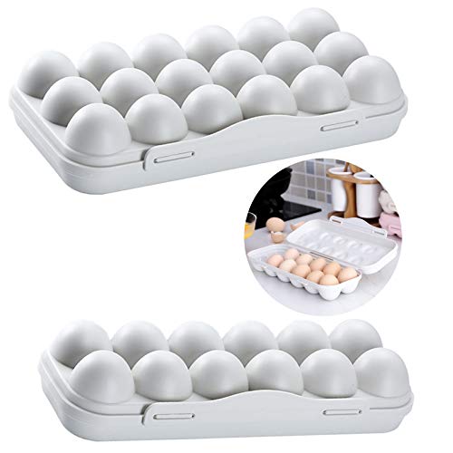 2 Piezas Huevera de Plástico Portátil con Tapa Porta Huevos Apilable Porta Huevos de Nevera Resistente al Desgaste Sellado Prueba de Polvo, para Exterior, Hogar, Picnic etc—Gris, 12 Celdas + 18 Celdas