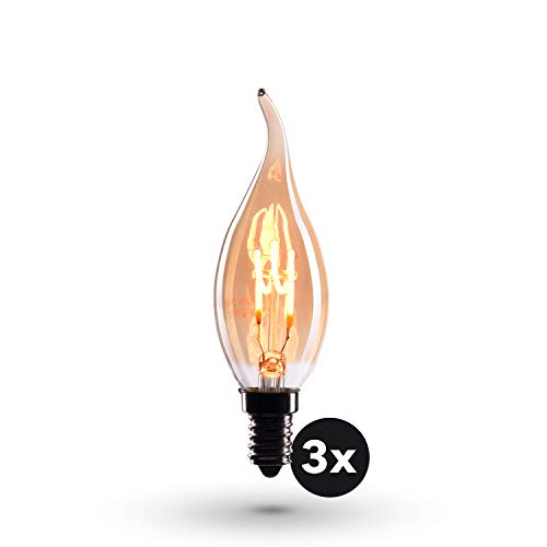 3x Bombilla Edison Crown LED base E14 | Regulable, 2W, 2200 K, luz cálida, EL08 | Iluminación de Filamento antiguo con apariencia retro vintage | Etiqueta Energética de la Unión Europea: A+