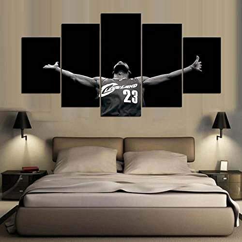 5 Piezas de Arte de Pared Lienzo Pintura Cartel Impresión de Lienzo - Wall lona Paintings - HD Escena Pared Arte Pintura,5 piezas lienzo Decoración LeBron James Baloncesto americano Rey All-Star