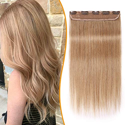 60cm - Extesniones de Pelo Natural 105g One piece Clip in Extension 3/4 Cabeza Completa Una pieza 5 Clips Cabello Humano - 27# Rubio Oscuro