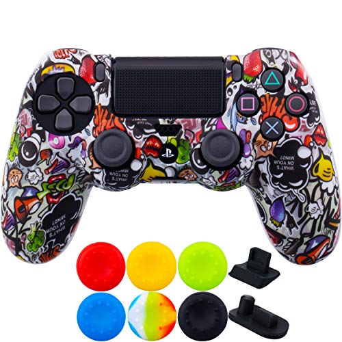 9CDeer 1 x Silicona Transferir Impresión Protector Cubrir Piel + 6 Apretones de Pulgar y Tapones a Prueba de Polvo para PS4/Slim/Pro Fresas