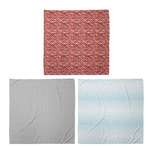 ABAKUHAUS Pack de 3 Bandanas Unisex, Bloques de pared de dibujos animados geométrica en escala de grises Street estructural, Multicolor