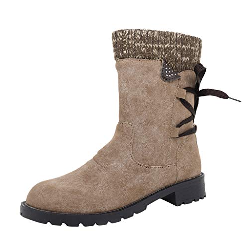 acction Botas de Mujer Otoño Invierno 2019 Tacon Bajo Zapatos Largas Botas Forrado de Piel Antideslizante Cómodo Cremallera con Cordones,35-43