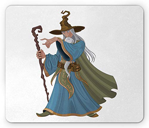 Alfombrilla De Ratón Alfombrilla Antideslizante Fantasía Poderoso Hechicero con Personal Personaje De Dibujos Animados Medieval Y Mítico Alfombrilla De Goma Antideslizante Mouse Pad