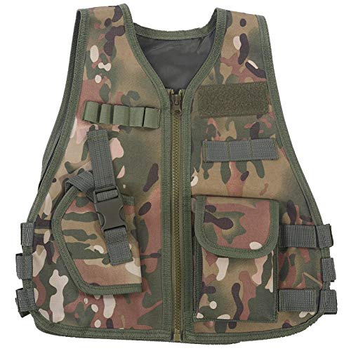 Alomejor Chaleco táctico para niños Chaleco de Camuflaje para niños con múltiples Bolsillos Chaleco de Combate del ejército para Combate Juego de Caza al Aire Libre(L-Camuflaje CP)