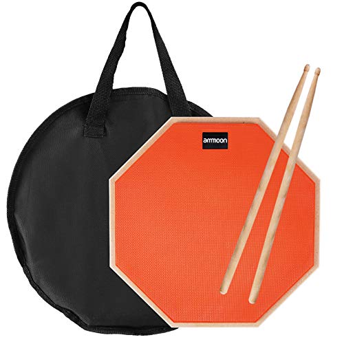 ammoon 12 Inch Drum Practice Pad, Pad de Prácticas, Con Baquetas, Bolsa de Transporte, práctica almohadilla de batería Transporte para Entrenamiento(naranja)