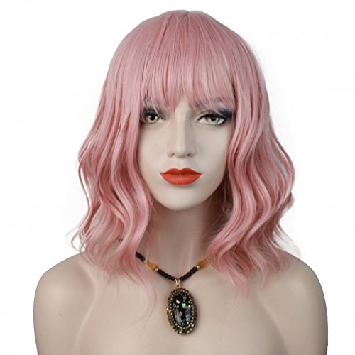 Ani · Lnc peluca rosa Cosplay peluca corta rizada Bob onda estilo mujeres moda diaria cabello