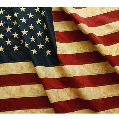 Anley Estilo Vintage, Estilo Teñido con Té, Bandera Estadounidense EE. UU, 90x150 cm, Nylon - Estrellas Bordadas y Franjas Cosidas - Asegurada con 4 Filas de Costura