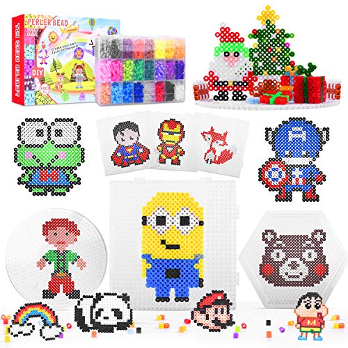 AUKUYEE Kit de Cuentas de Fusibles de Color, Lote de 12000 Abalorios Perler,5mm 24 Colors con 3 Pegboard Tablero, 2 Pinzas, 5 Papel de Planchar, 50 Imagine, Juguetes educativos DIY para Niños