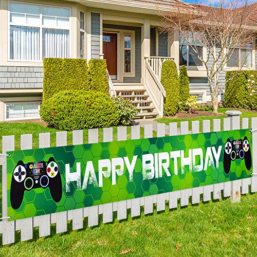 Banner Tema de Videojuegos - 50 x 300cm Juego Cumpleaños Pancartas Artículos de Fiesta para Muchachos Niños Fondo de Fotos Grande para Exteriores Jugadores Temas Temático Decoración de Fiesta