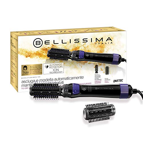 Bellissima Imetec Revolution BHS4 100 Cepillo de Aire Modelador, 2 Cepillos de 40 y 50 mm, Sentido de Rotación Doble, Tecnología de Iones, Potencia 1000 W, Revestimiento de Cerámica, Negro y Violeta