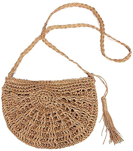 BESTZY Bolsa de Bandolera de Paja Tejido Bolsa de Hombro de la Paja del Verano de Las Mujeres de la Armadura de Crossbody Summer Beach Purse（Caqui）