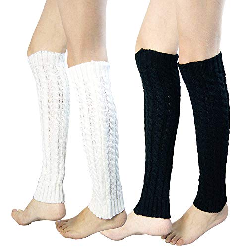 BESTZY Calentadores de Piernas 2 pares Calentadores Piernas Mujer Calentadores de Pierna de Punto Tejido de Ganchillo de Invierno para Mujeres