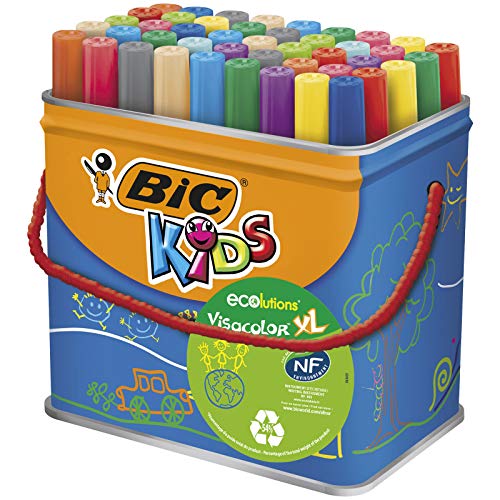 BIC Kids Visacolor XL rotuladores Punta Gruesa - Colores surtidos, Caja de 48 unidades – rotuladores lavables para niños, certificados con etiqueta ecológica, material escolar