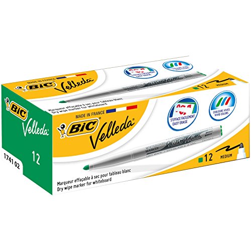 BIC Velleda 1741 - Caja de 12 unidades, marcadores de pizarra punta media, color verde