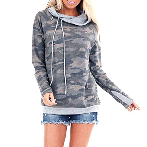 BOIYI Sudaderas con Capucha Mujer, Sudadera para Mujer Hoodie Casual Estampada de Camuflage, Manga Larga Talla Grande Moda Abrigos Deportivos Pullover Tops(Gris,S)