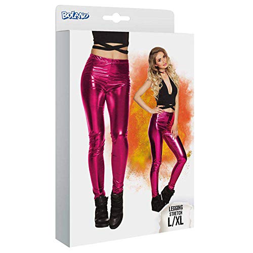 Boland 02343 02343 Leggings Glance, color rosa brillante, elásticos, opacas, carnaval, Halloween, fiesta temática, 70, para mujer, L/XL