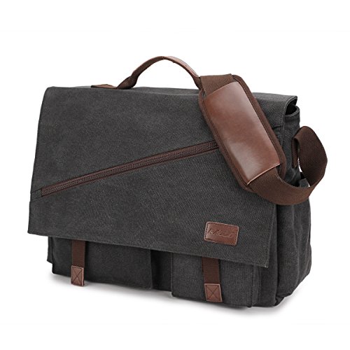 Bolsa Mensajero Hombre,Bolsos Bandolera Vintage Bolsa de Mensajero de Lona Satchel Bolsos Cruzados Maletín Bolsas para Ordenador Portátil de 17 Pulgadas portátiles de RAVUO (Negro-17Pulgadas)