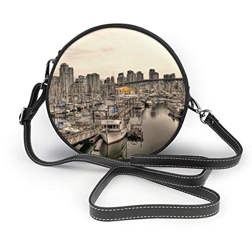 Bolso de hombro redondo de cuero clásico para marina, barcos, ciudad, urbano, puerto, náutico, ocio