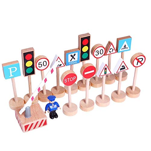 Bongles 16pcs DIY Que Mini De Madera De La Calle Señales De Tráfico De Tráfico Modelo Bloque Educativo del Poste Indicador De Tráfico Ambiente De Juguetes Educativos