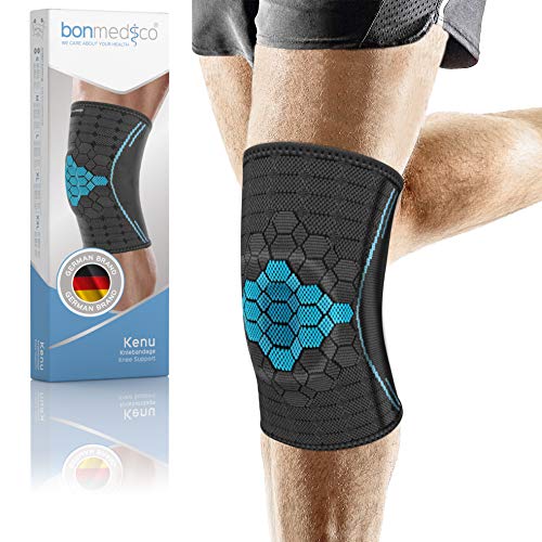 bonmedico Kenu Vendaje de Rodilla para Mujeres y Hombres, Estabilidad para Dolor de Rodilla, Antideslizante y Transpirable para Izquierda y Derecha, XL + E-book