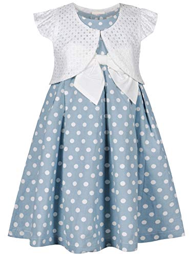 BONNY BILLY Conjunto Niña 2 Piezas Bolero Blanco + Vestido Lunares Algodón Sin Mangas 2-3 Años Azul