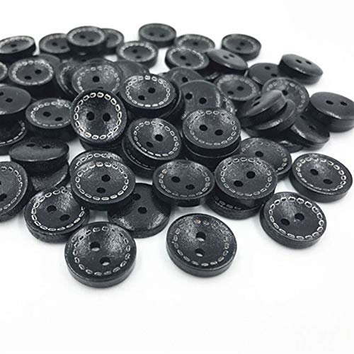 Botones de Costura DIY 200PCS Botones de Madera Redondos Negros 2-Agujeros de Coser Scrapbooking Handicrafts 15mm Botón de Personalidad