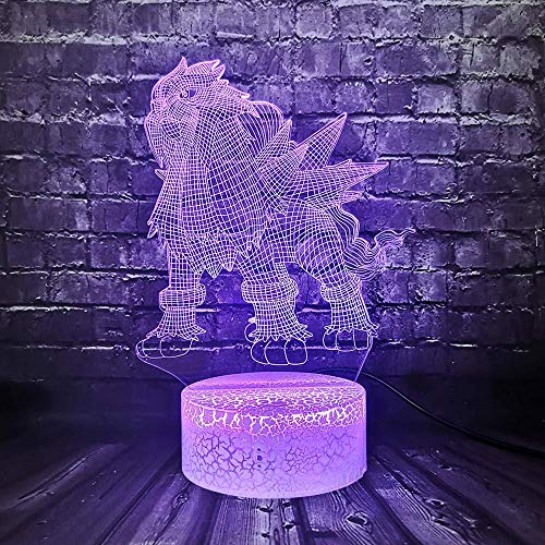 Boutiquespace Lámpara de ilusión 3D LED luz nocturna Pokemon Go Figura de acción Pikachu Eevee Tortuga Pájaro Fuego Dragón Pokeball Bola para niños Luminaria regalo de vacaciones