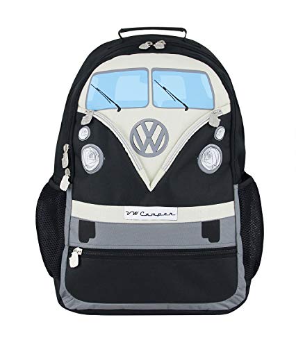 BRISA VW Collection - Volkswagen Furgoneta Hippie Bus T1 Van Mochila Vintage para Portatíl con correas ajustables y correa para el pecho, Equipaje para Escuela/Oficina/Deporte/Viaje (30L/Grande/Negro)