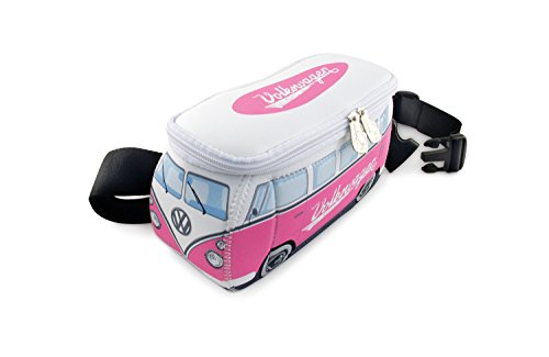 BRISA VW Collection - Volkswagen Furgoneta Hippie Bus T1 Van Riñonera Vintage de Neopreno, Bolsillo de la cadera Resistente y anti-robo, Cinturón de Dinero para Viaje/Concerto/Festival (Fucsia/Blanco)