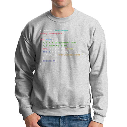 C++ Infinite Loop Eat, Sleep, and Code Men's Crew Neck Hoodie Hoodie Jacket Hoody Pullovers Sweatshirt Fleeces Costume Gray XL