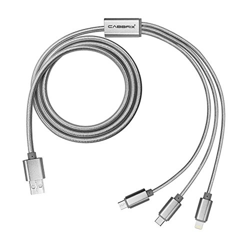 CABBRIX 3en1 Multi Cable Plata 1,5m / 2m Micro USB/Phone/USB Tipo C Compatible con Phone XS/XR/ 8/8 Plus Andriod Dispositivos/Samsung/Kindle/Huawei/ PS4/ Xbox/Sony (2 Meter (Plata), 3X 3en1)