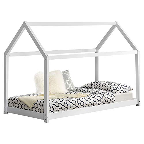 Cama para niños de Madera Pino 70 x 140cm Cama Infantil Forma de casa Casita Blanco