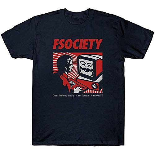 Camiseta Fsociety Nuestra Democracia ha Sido pirateada Hacker Vendetta Mask Anónimo Novedad Cool Tops Hombres Camiseta de Manga Corta